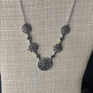 Crown Trifari Intricate Silver Pendant Necklace